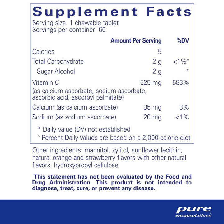 Pure Encapsulations Vitamin C Chewable Supports Immune Health 60 Tablets