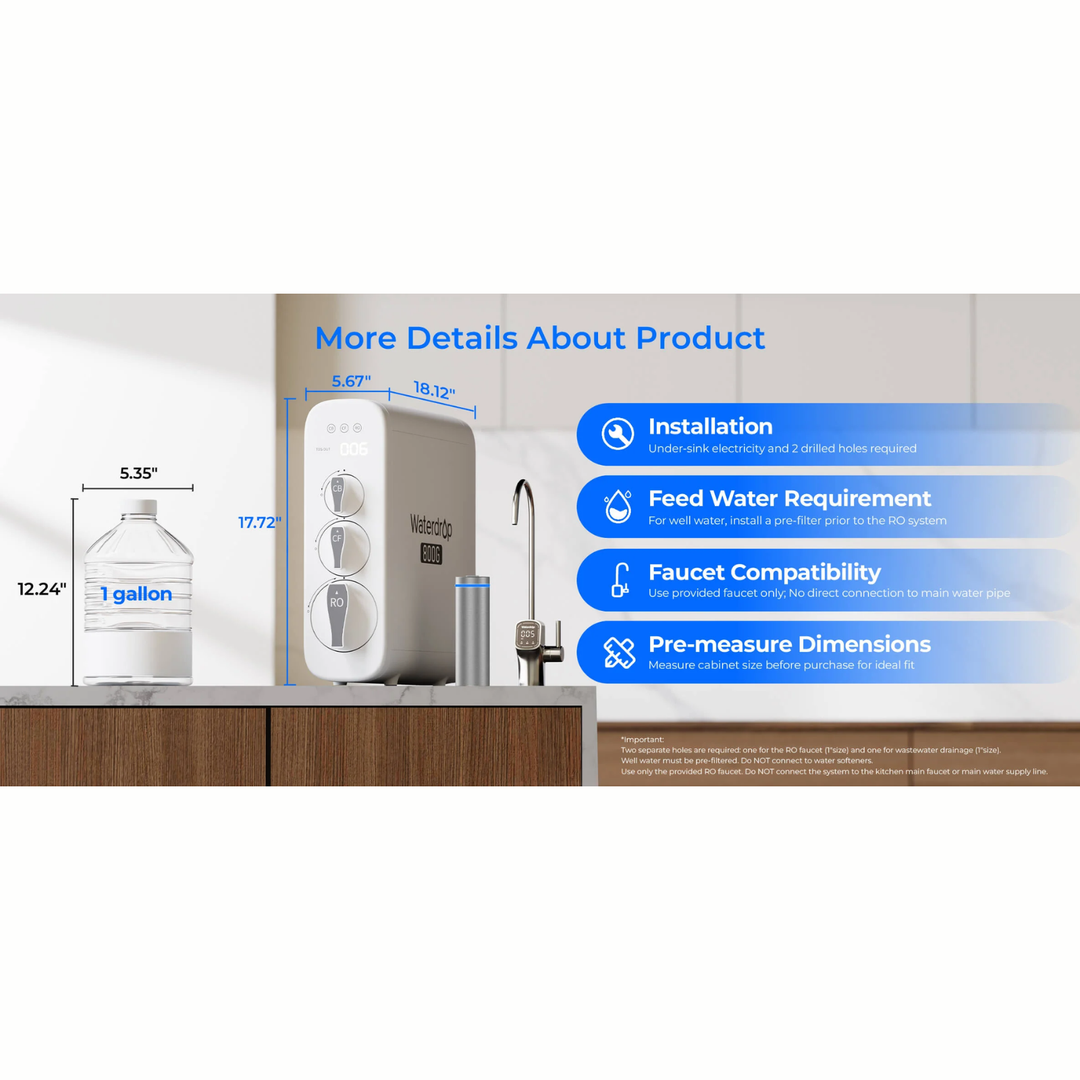 Waterdrop 800 GPD Tankless RO Purifier with UV Light 10-Stage Filtration G3P800