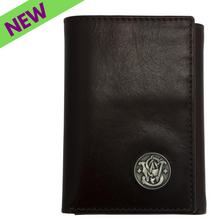 Load image into Gallery viewer, Rugged Rare Smith &amp; Wesson Tri-Fold Handmade Wallet Brown Trifold 3&quot;W x 4.25&quot;H
