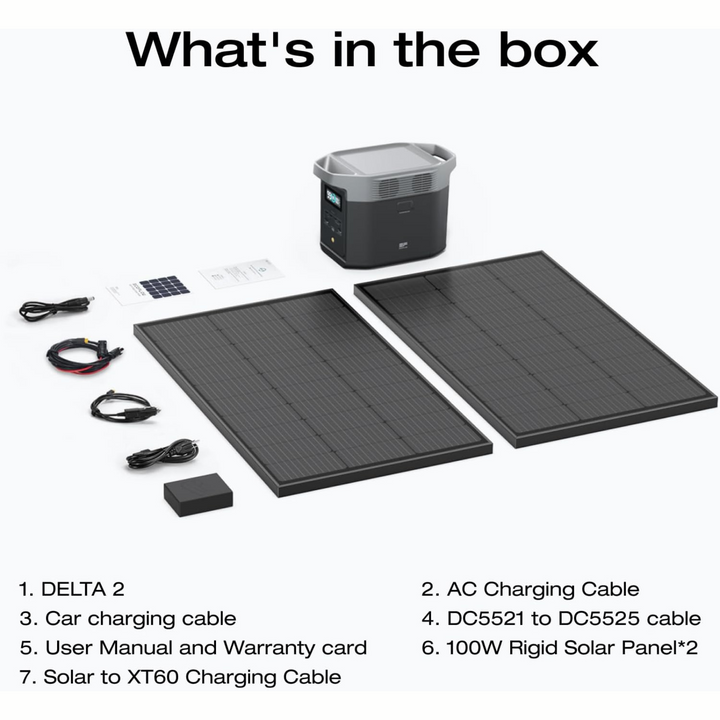 Estación de energía portátil EcoFlow DELTA 2 + 2 paneles solares rígidos de 100 W y 12 V