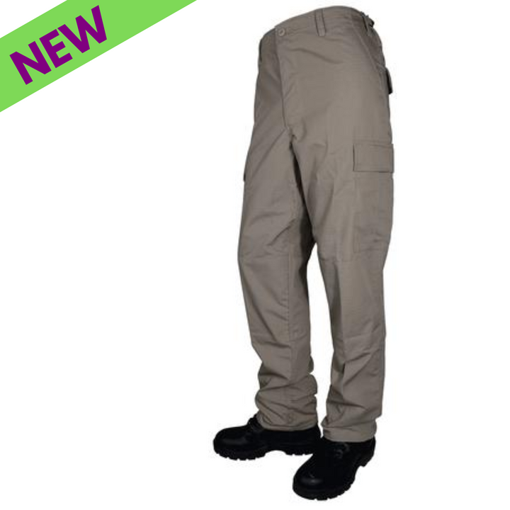 Pantalón básico Tru-Spec BDU 65/35 poliéster algodón Rip-Stop con cremallera en la bragueta, color caqui, talla mediana