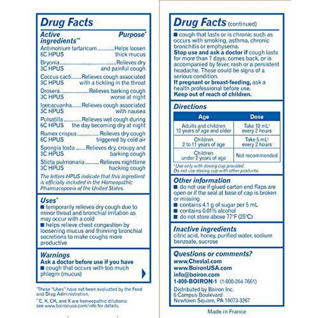 Boiron Laboratories Chestal Homeopathic Cough Syrup Natural Support 8.45 OZ