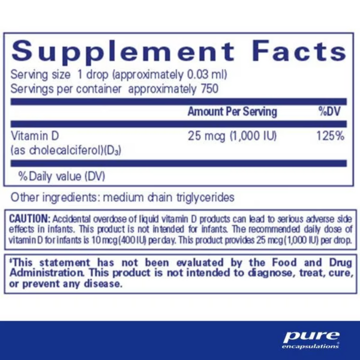 Pure Encapsulations Vitamin D3 Liquid Supports Bone and Immune Health 22.5ml
