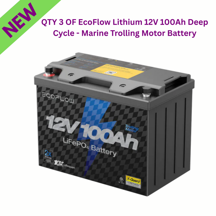 QTY 3 EcoFlow Lithium 12V 100Ah Deep Cycle Marine Trolling Motor Battery 1280Wh