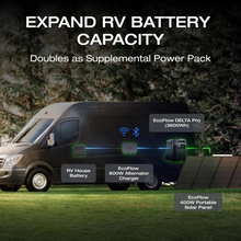 Load image into Gallery viewer, EcoFlow 800W Alternator Charger and DELTA 2 Max Portable Power Station expanding RV battery capacity setup.
