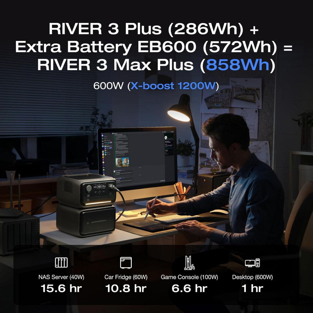 EcoFlow River 3 Plus Portable Power Station + River 3 Plus Battery 572 Wh