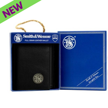 Load image into Gallery viewer, Rugged Rare Smith &amp; Wesson Tri-Fold Wallet Black Trifold 3&quot;W x 4.25&quot;H
