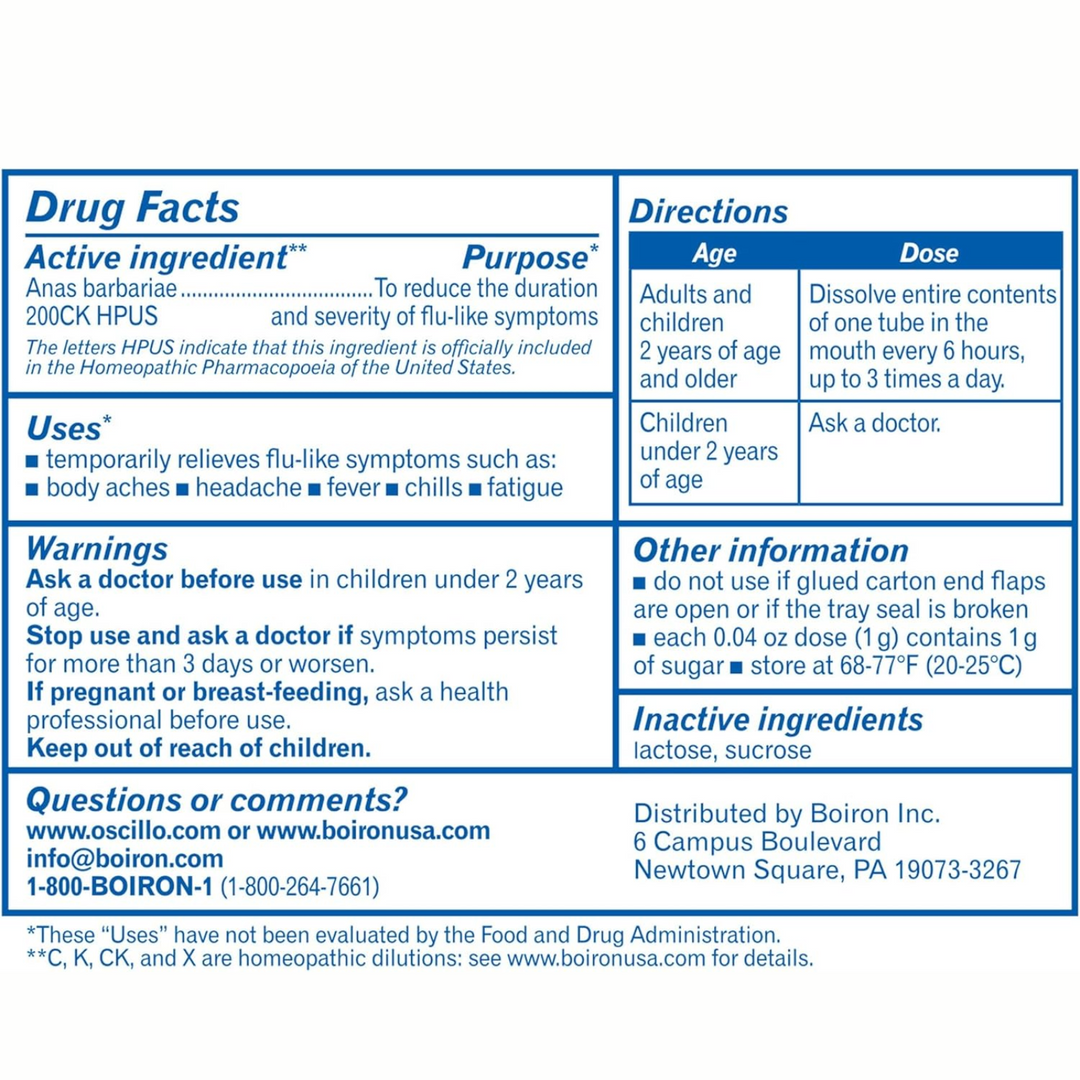 Oscillococcinum de Boiron Laboratories, 6 dosis, pastillas homeopáticas