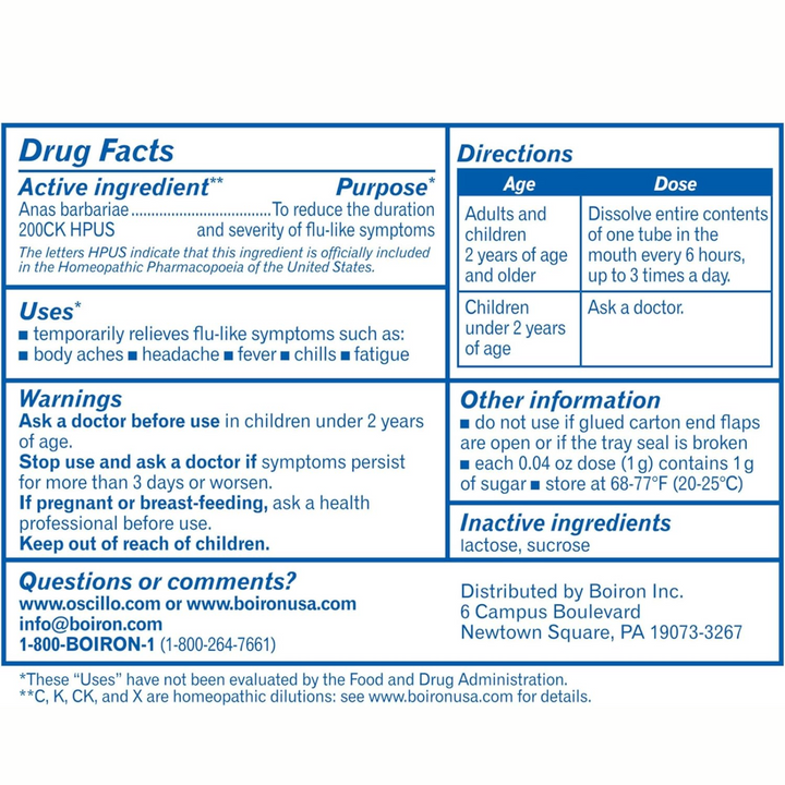 Oscillococcinum de Boiron Laboratories, 6 dosis, pastillas homeopáticas
