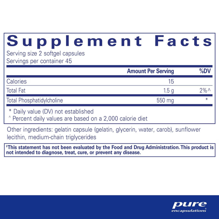 Pure Encapsulations Phosphatidylcholine Sunflower Support Liver Function 90 Caps