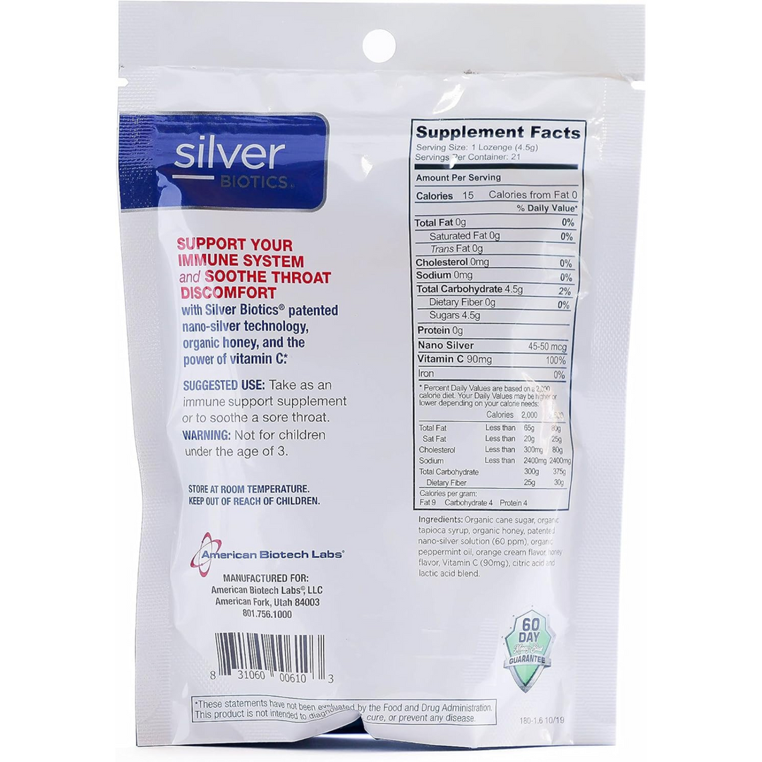 American Biotech Labs Silver Lozenges with Vitamin C 60 ppm SilverSol 21 Lozenge