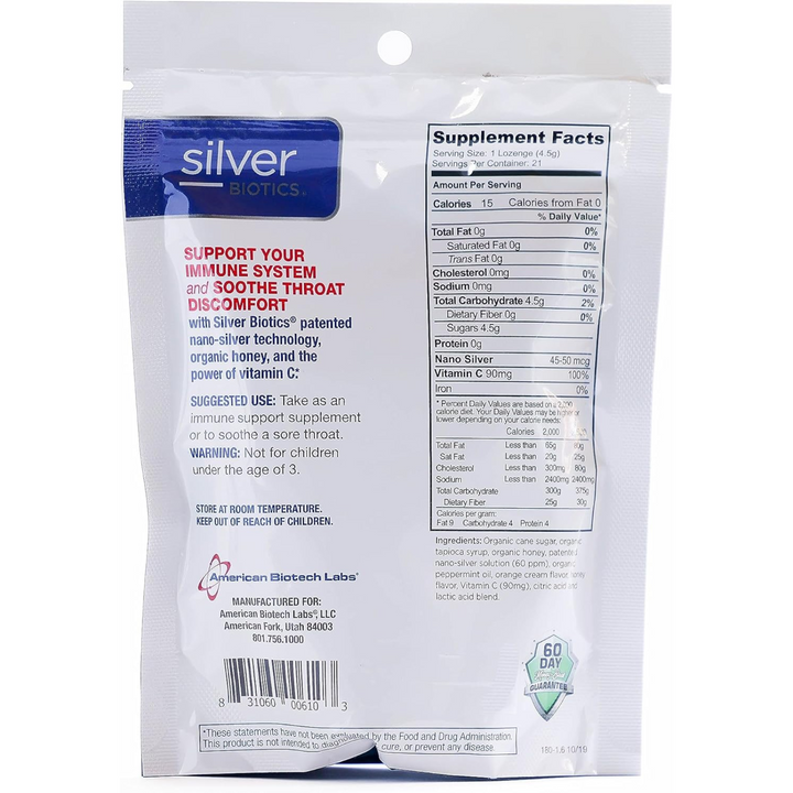 American Biotech Labs Silver Lozenges with Vitamin C 60 ppm SilverSol 21 Lozenge