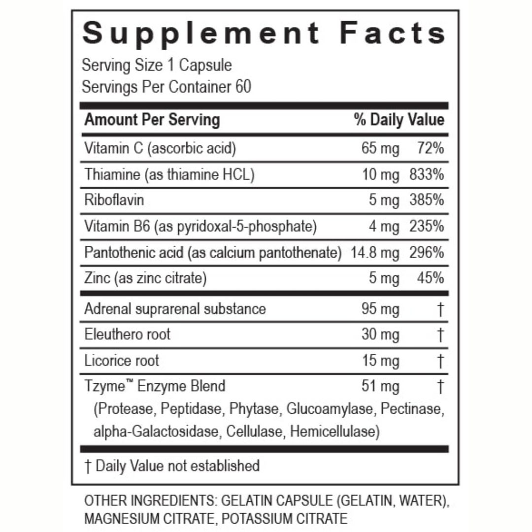 Complejo suprarrenal con enzimas de transformación que favorece la salud endocrina (60 cápsulas)