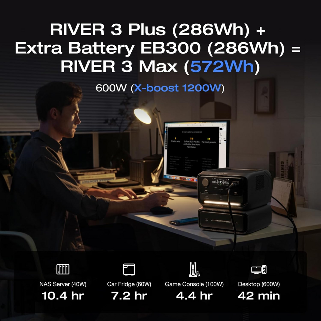 Batería adicional EcoFlow RIVER 3 Plus EB600 de 572 Wh, fuente de alimentación de expansión LiFePO4