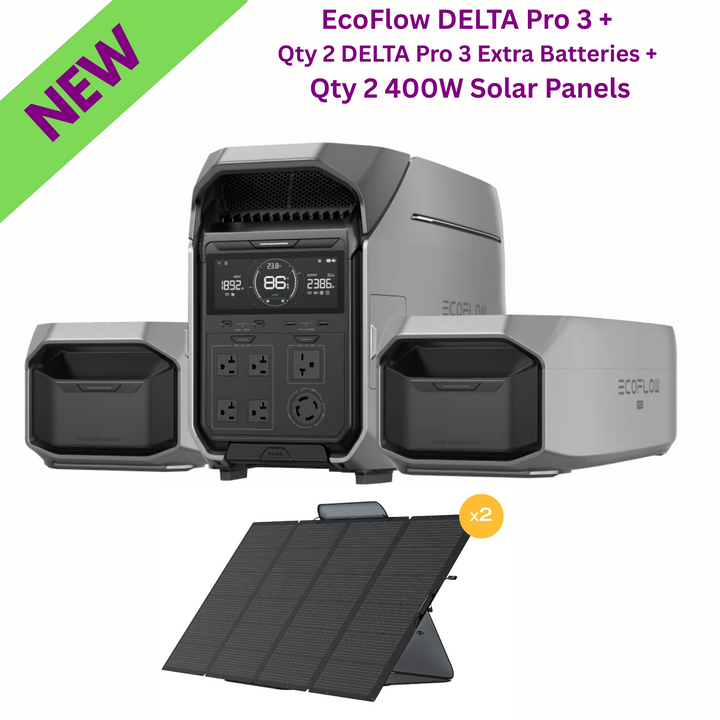 EcoFlow DELTA Pro 3 con 2 baterías adicionales DELTA Pro 3 y 2 paneles solares de 400 W