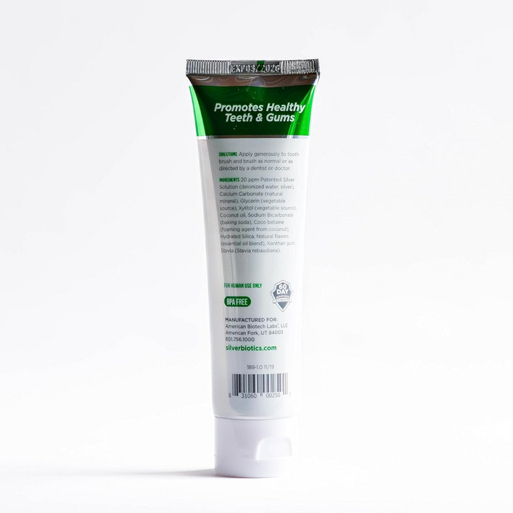 Pasta dental Silver Biotic de American Biotech Labs, 113 g, cuidado bucal para dientes sanos