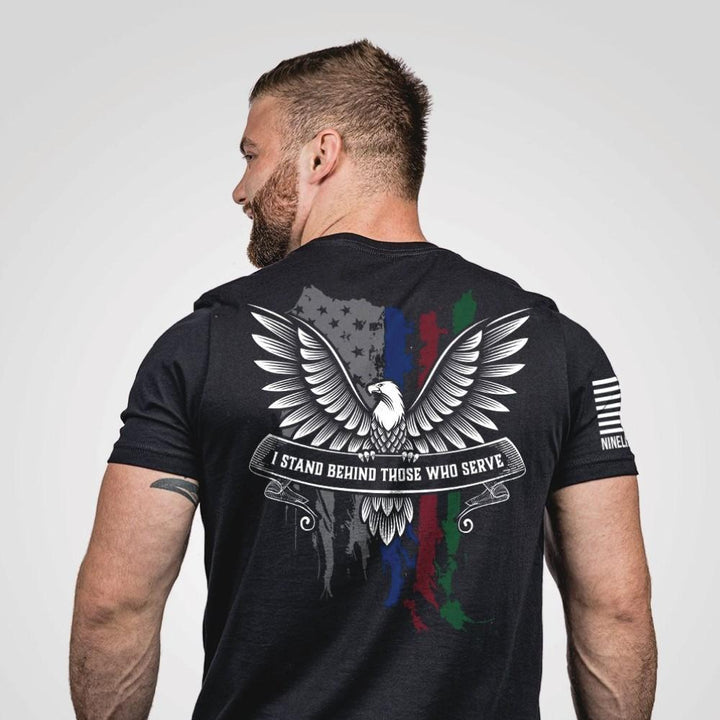 Nine Line I Stand Behind Those Who Serve Shirt Black Cotton Comfortable S Size
