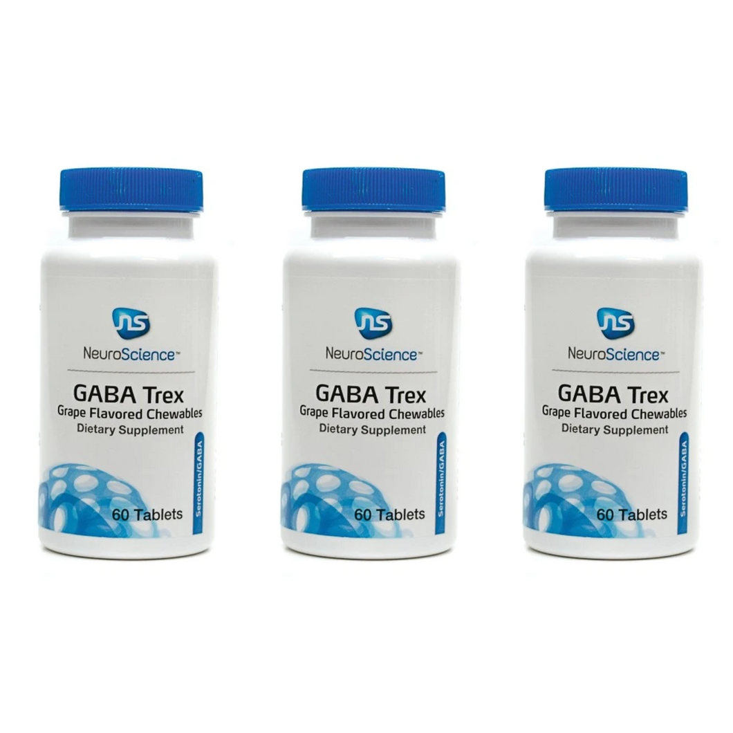 NeuroScience GABA Trex Dietary Supplement Grape Flavored Chewable 60 Tabs 3 PACK