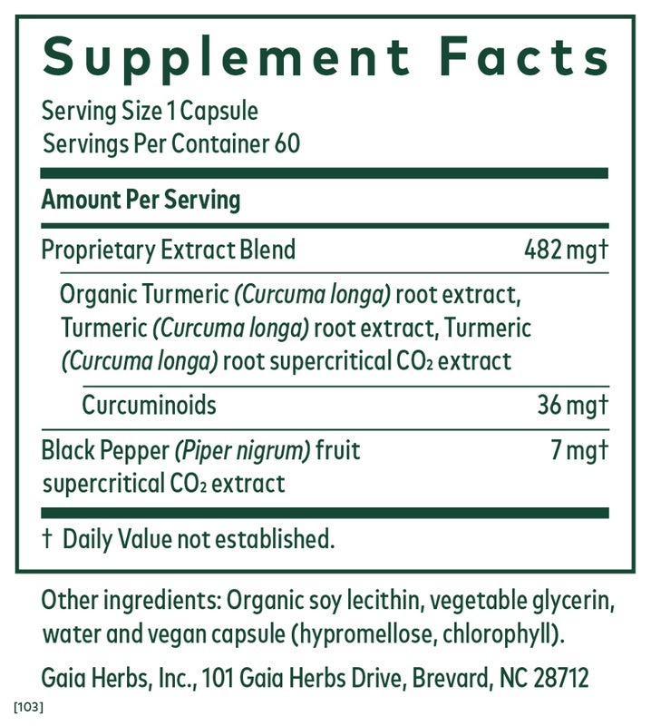 Gaia Herbs Curcuma Supreme NF kB Fórmula 60 Cápsulas Suplemento de Extracto de Cúrcuma