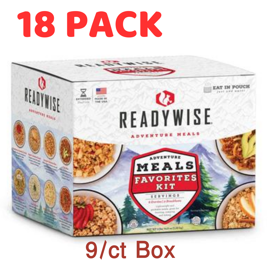 ReadyWise Adventure Cook-In-Pouch Meals Favorites Kit 9/Ct Box 18 PACK