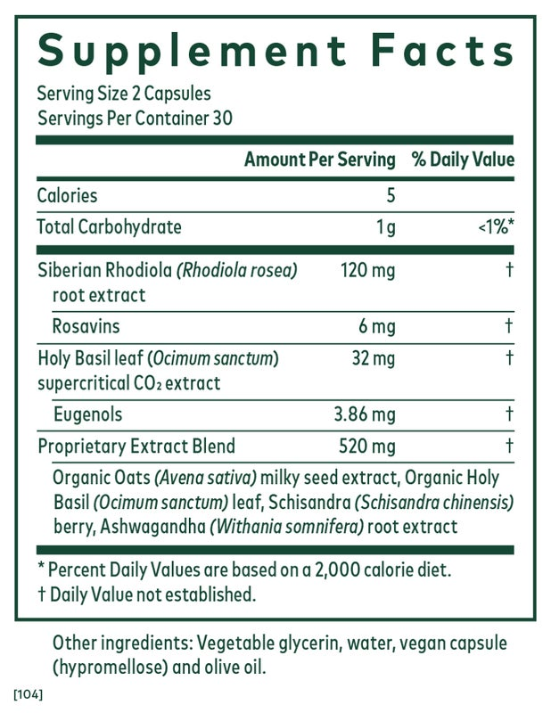 Gaia Herbs HPA Axis Daytime Maintenance Adrenal Support 60 Capsules