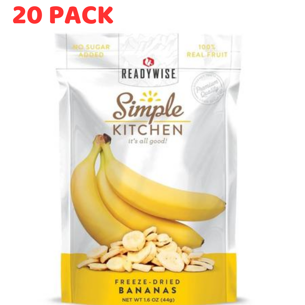 ReadyWise Freeze-Dried Bananas 1.6 Oz 20 PACK 3 YEAR SHELF LIFE