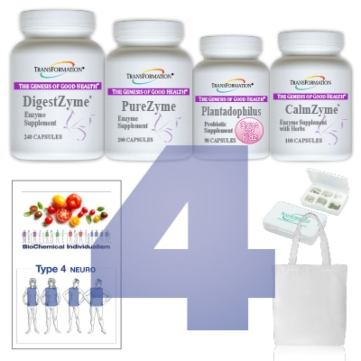 Transformation Enzyme DigestZyme, PureZyme, Plantadophilus, CalmZyme NEURO Bundle with supplements and carrying bag.