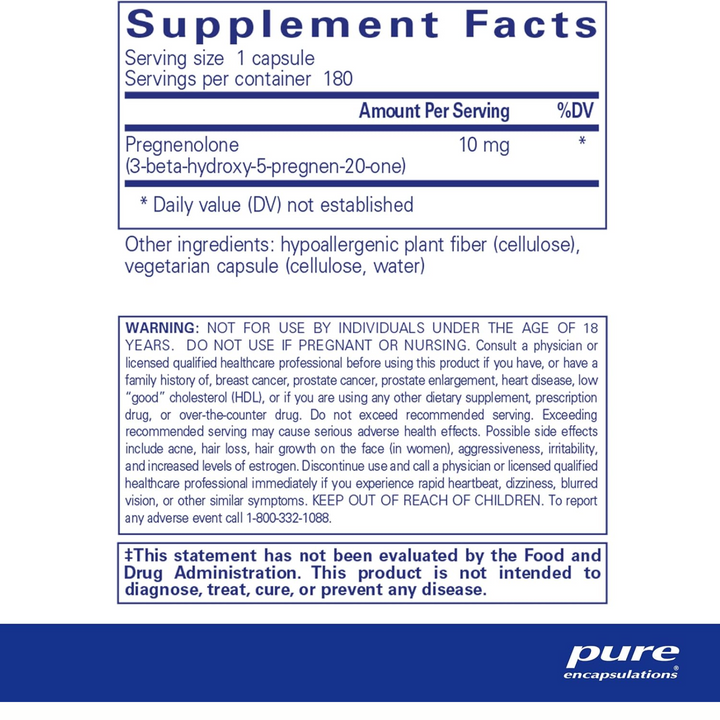 Pure Encapsulations Pregnenolone 10 mg Supports Memory Balance 180 Capsules