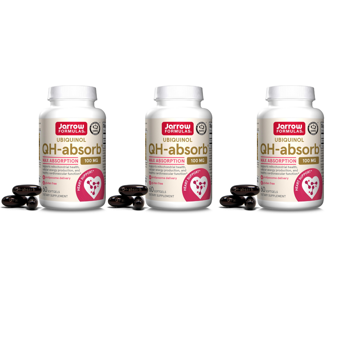 QTY 3 Jarrow QH Absorb 100 mg Ubiquinol 60 CT Each Supports Heart Function