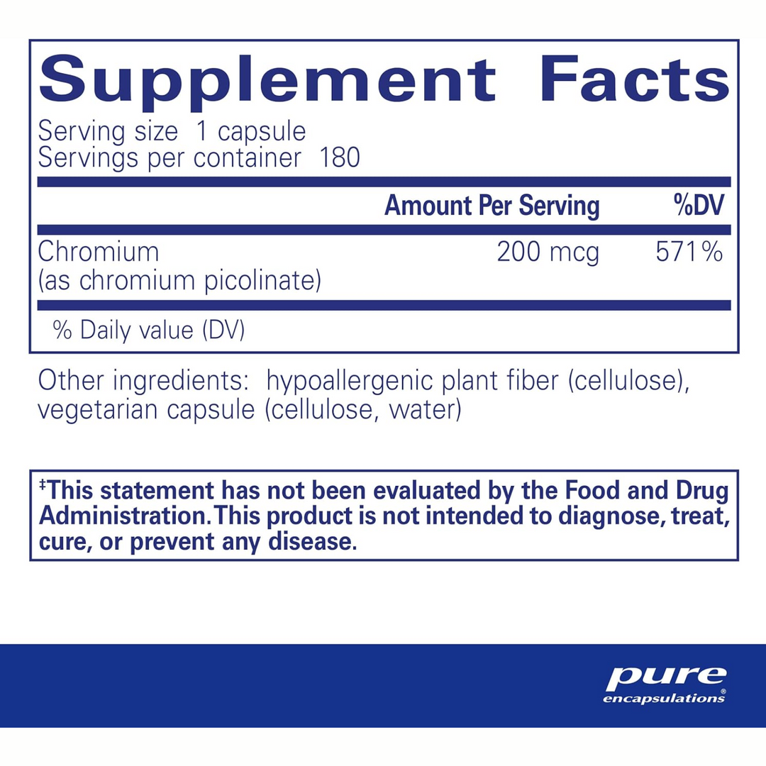 Pure Encapsulations Chromium Picolinate 200 mcg Supports Metabolism 180 Capsules