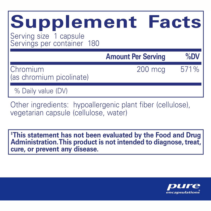 Pure Encapsulations Chromium Picolinate 200 mcg Supports Metabolism 180 Capsules