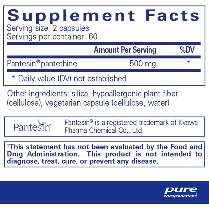 Pure Encapsulations Pantethine 250mg Supports Lipid Metabolism 120 Capsules