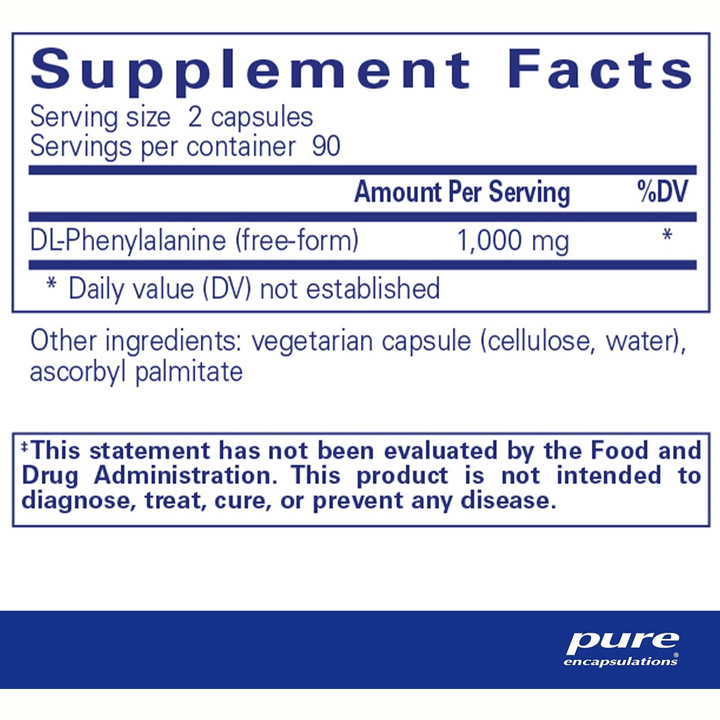 Pure Encapsulations DL Phenylalanine Supports Focus and Mood 180 Capsules