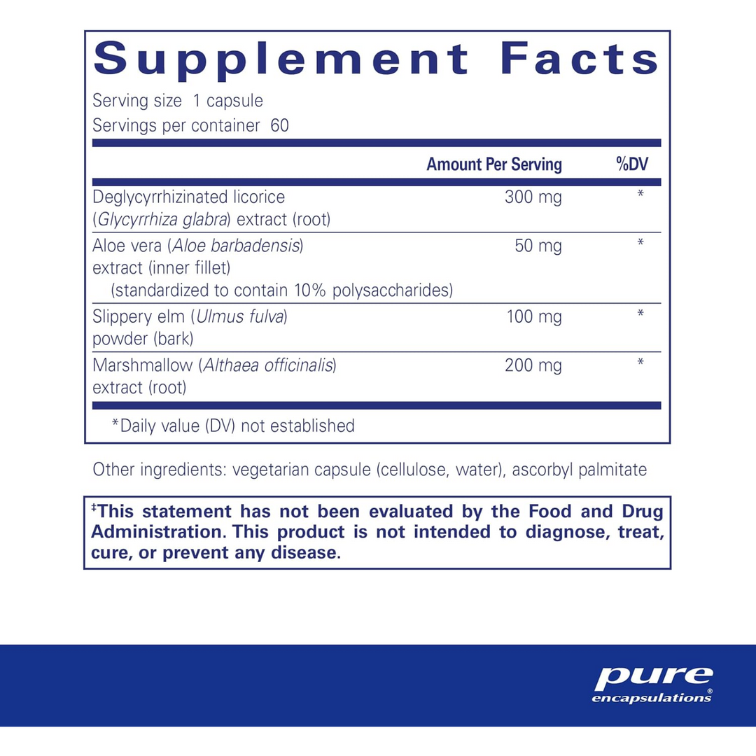 Pure Encapsulations DGL Plus Gut Support Aloe Vera Marshmallow Root 60 Capsules