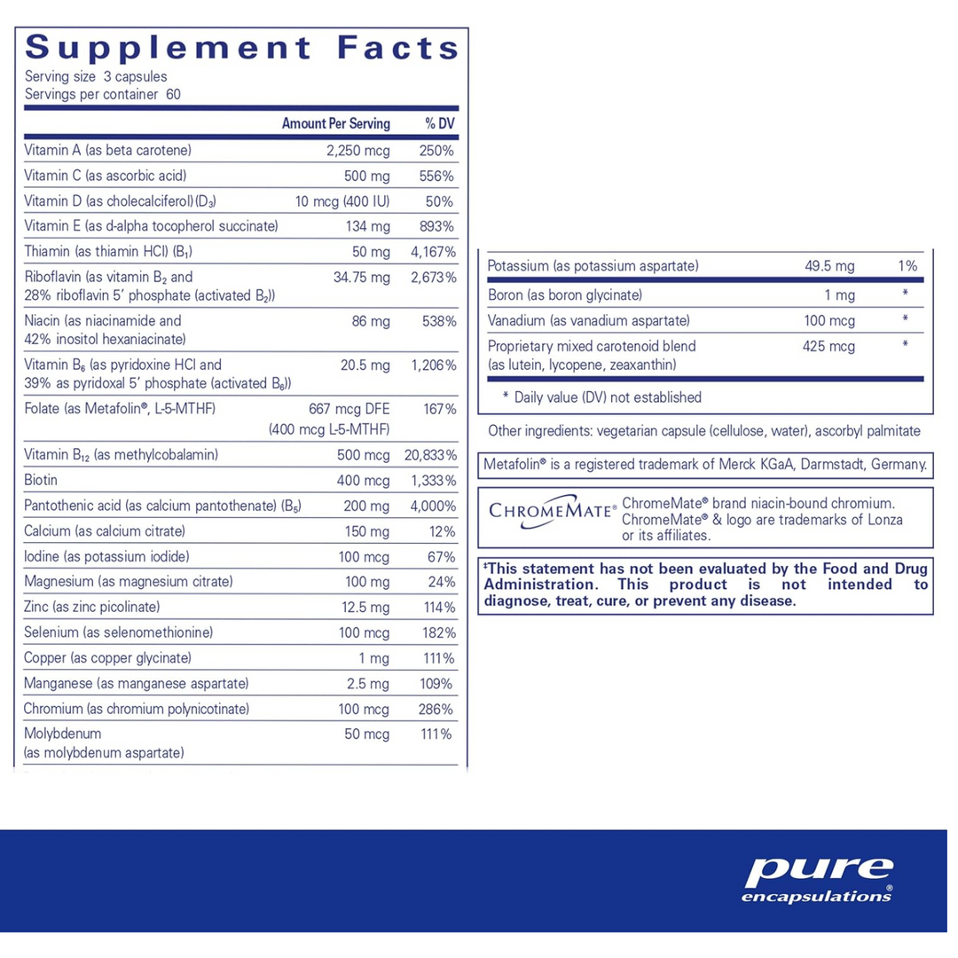 Pure Encapsulations Nutrient 950 Without Iron Multivitamin Support 180 Capsules
