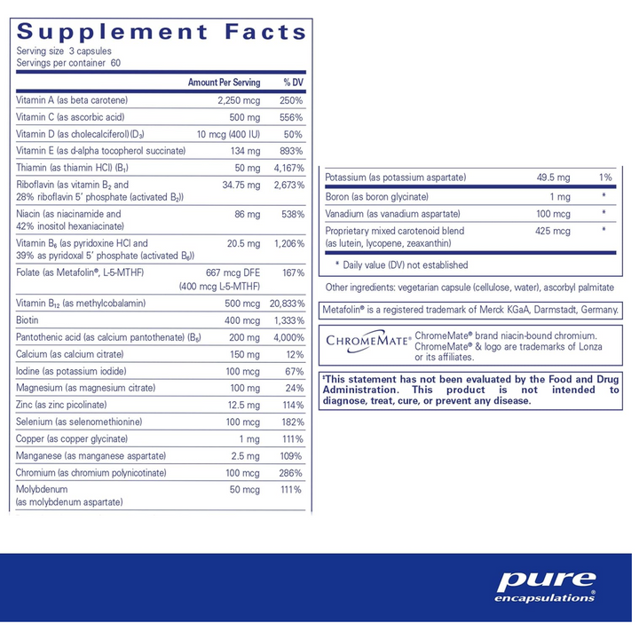 Pure Encapsulations Nutrient 950 Without Iron Multivitamin Support 180 Capsules