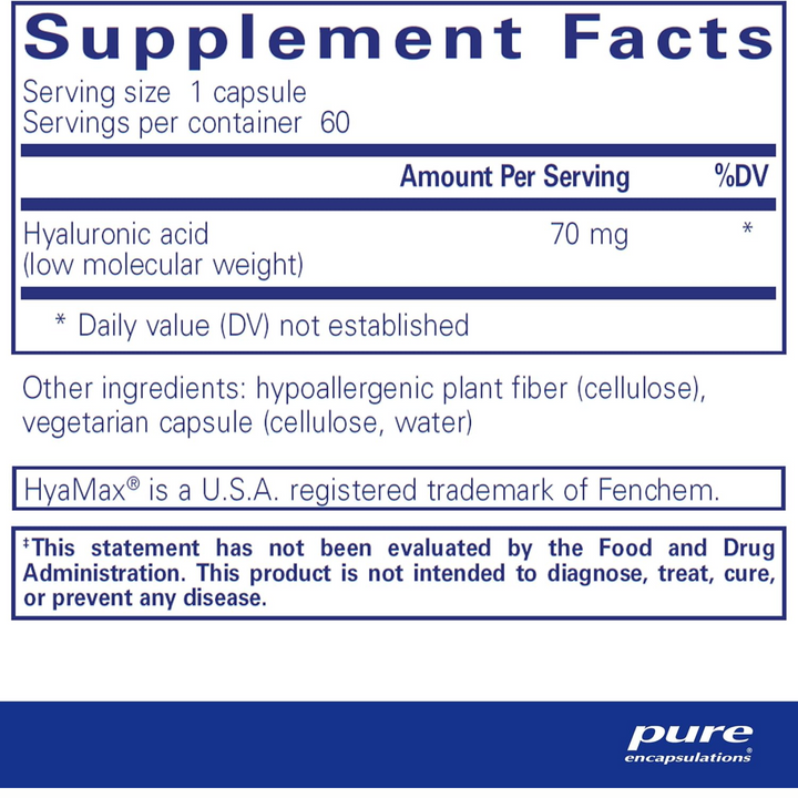 Pure Encapsulations Hyaluronic Acid Supplement Supports Skin and Joints 60 Caps