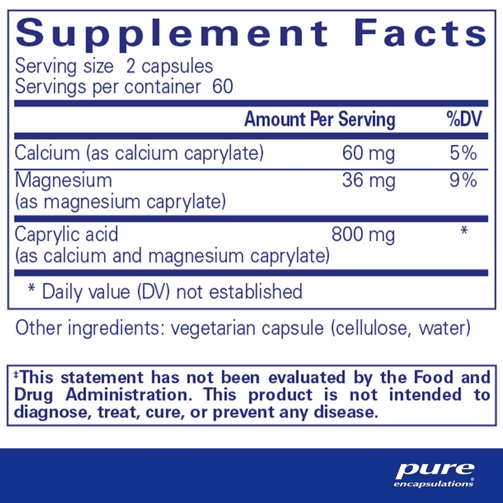 Pure Encapsulations Caprylic Acid Supplement Gut Digestive GI Support 120 Caps