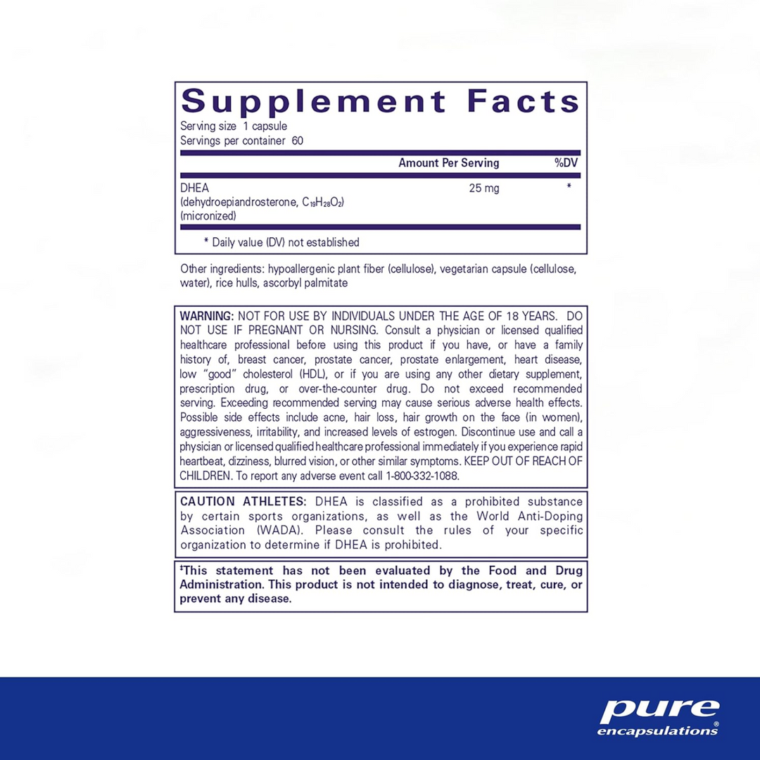 Pure Encapsulations DHEA 25 mg Supplement Supports Hormone Balance 60 Capsules