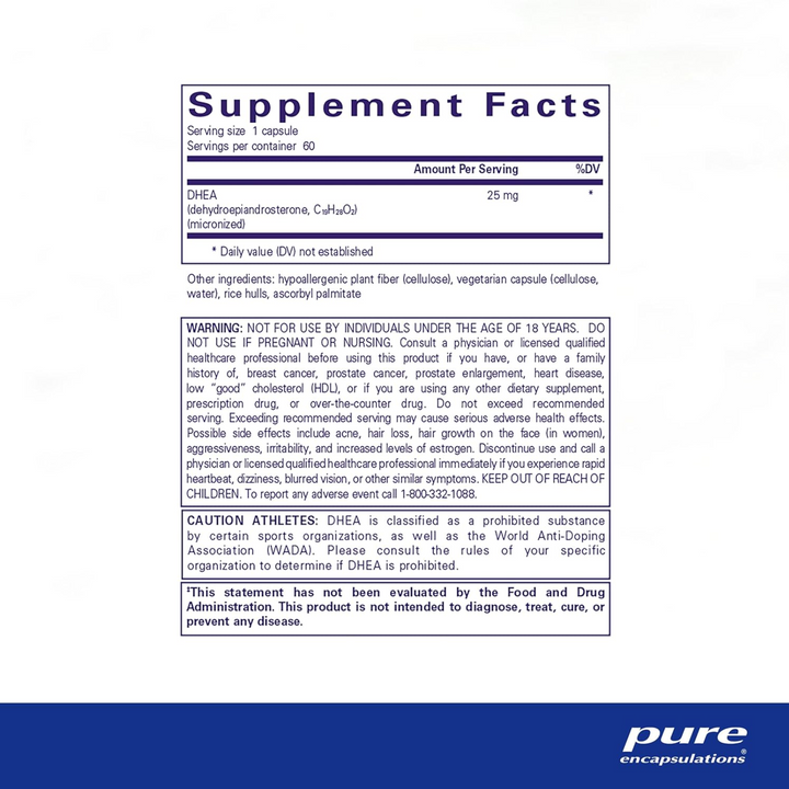 Pure Encapsulations DHEA 25 mg Supplement Supports Hormone Balance 60 Capsules