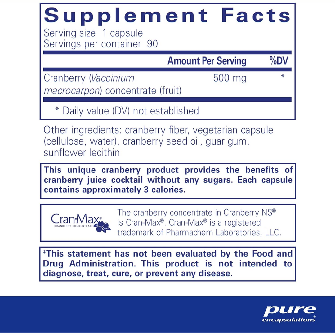 Pure Encapsulations Cranberry NS Supplement Supports Urinary Health 90 Capsules