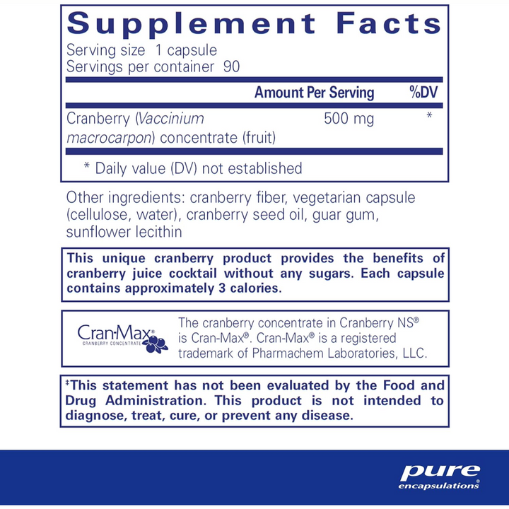 Pure Encapsulations Cranberry NS Supplement Supports Urinary Health 90 Capsules