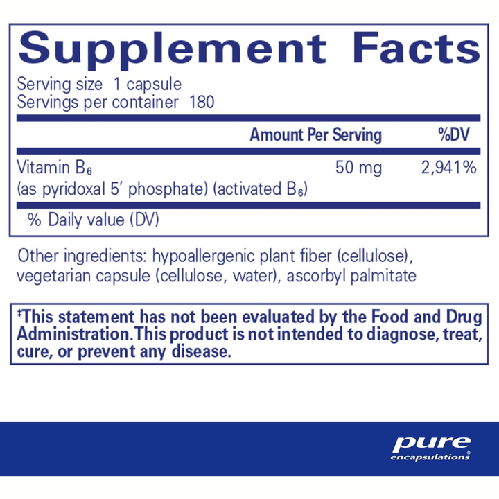 Pure Encapsulations P5P 50 Active Vitamin B6 Supports Brain Health 180 Capsules