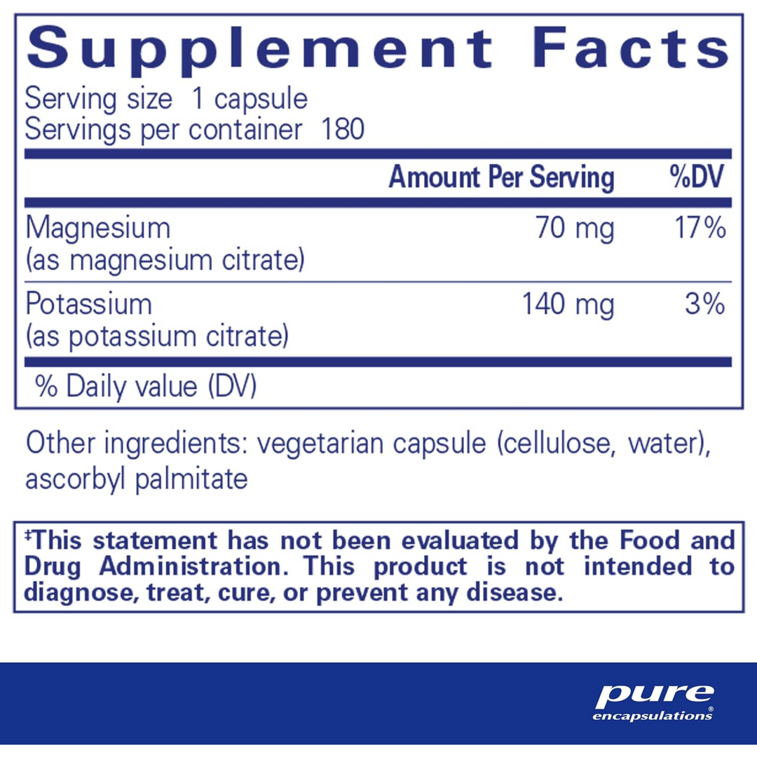 Pure Encapsulations Potassium Magnesium Citrate Heart Bone Supplement 180 Caps