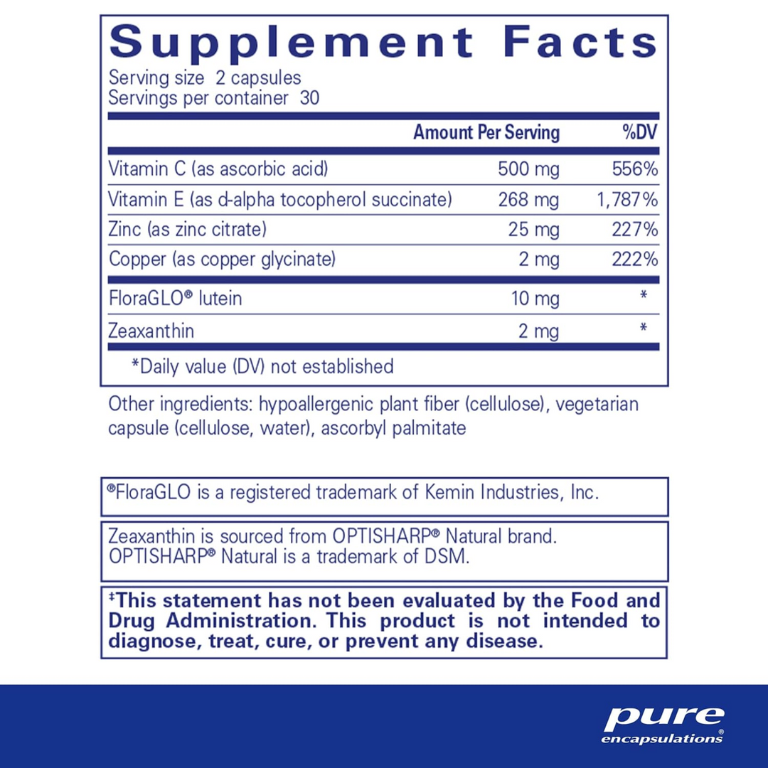 Pure Encapsulations EyeProtect Basics Supplement Antioxidant Eye Support 60 Caps