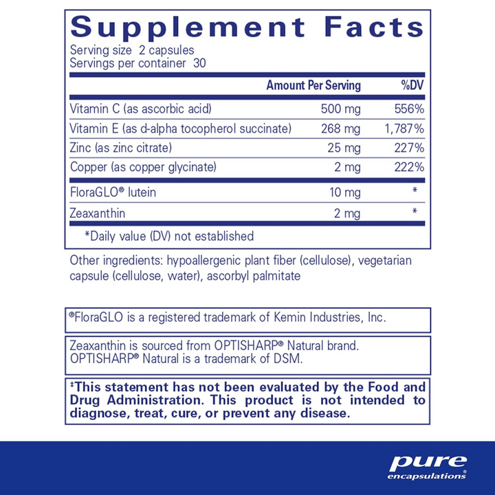 Pure Encapsulations EyeProtect Basics Supplement Antioxidant Eye Support 60 Caps