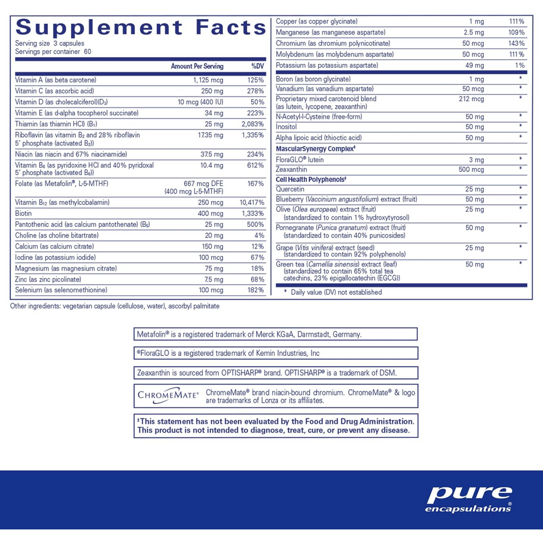 Pure Encapsulations Polyphenol Nutrients Multivitamin Mineral Support 180 Caps