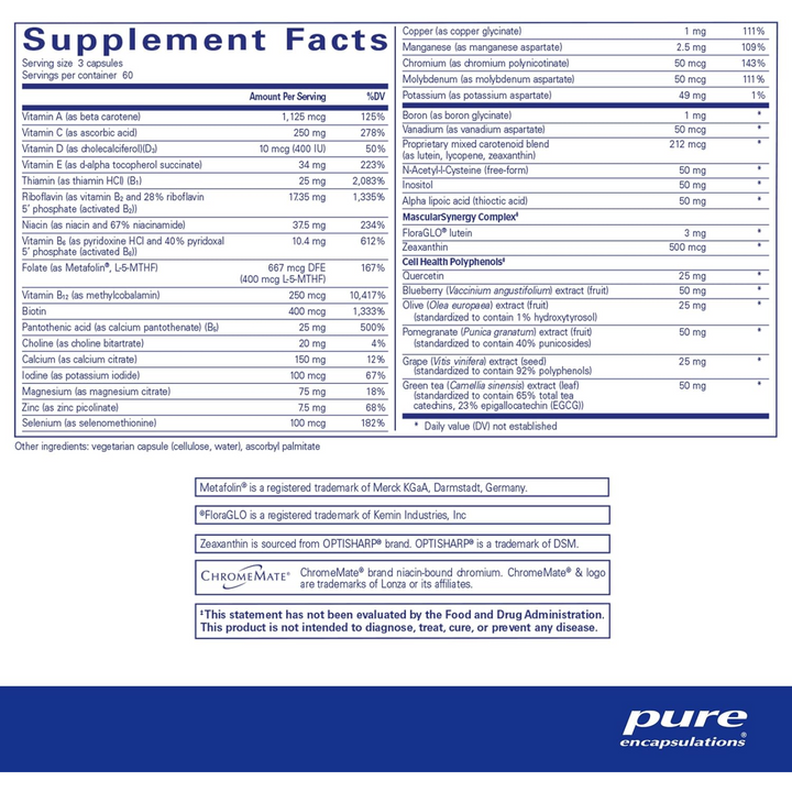 Pure Encapsulations Polyphenol Nutrients Multivitamin Mineral Support 180 Caps