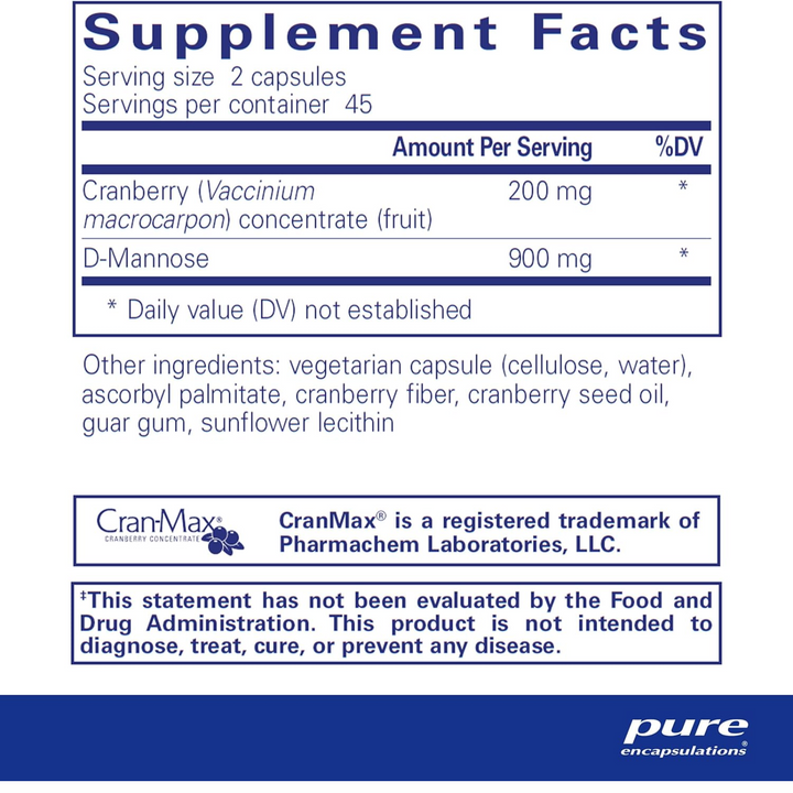 Pure Encapsulations Cranberry D Mannose Supports Urinary Health 90 Capsules