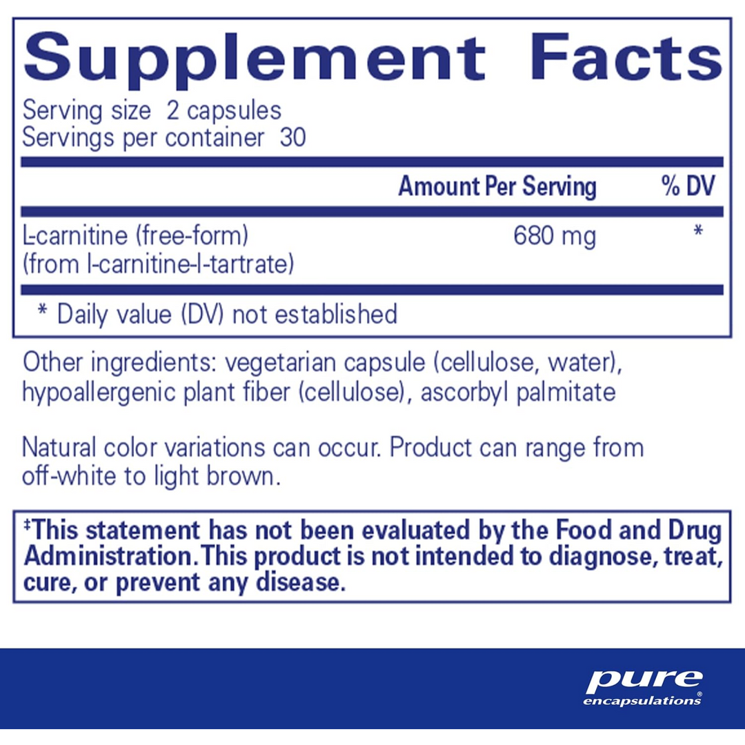 Pure Encapsulations L Carnitine Supports Cardiovascular Endurance 60 Capsules
